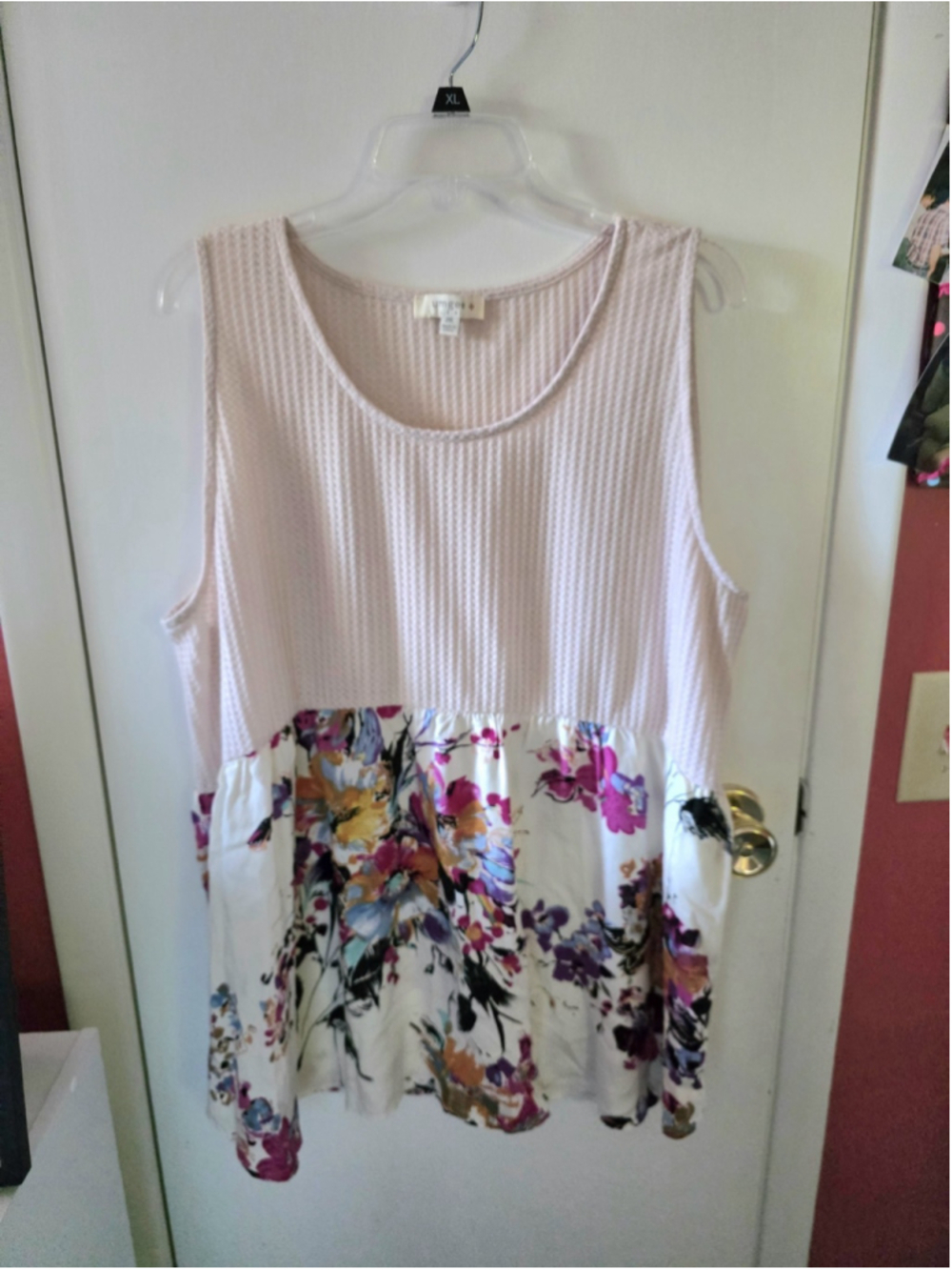 Umgee Mixed Fabric Sleeveless Plus Size Floral Top 2X